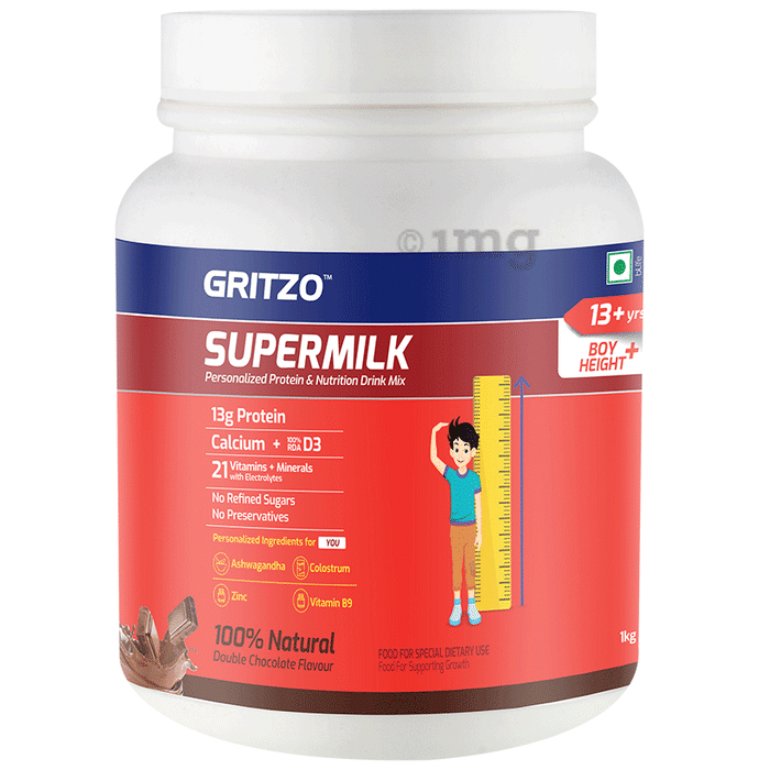 Gritzo SuperMilk Protein Height+ for 13+ Years Boy with Calcium & Vitamin D3 Double Chocolate