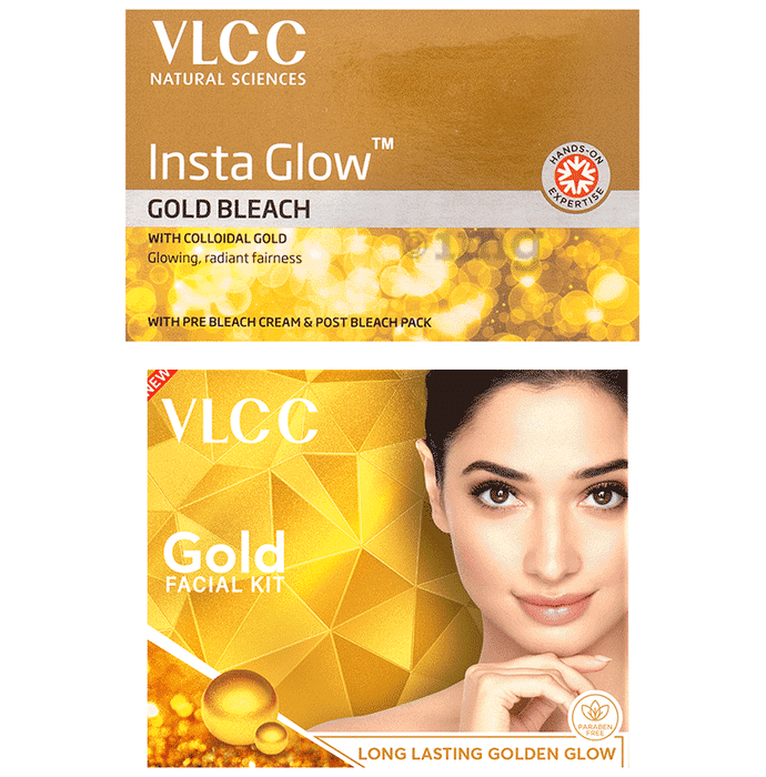 VLCC Combo Pack of Insta Glow Gold Bleach (30gm) & Gold Single Facial Kit (60gm)