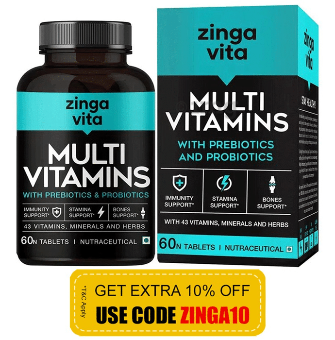 Zingavita Multivitamin Tablet with Probiotics & Prebiotics | For Immunity, Stamina & Gut Health|