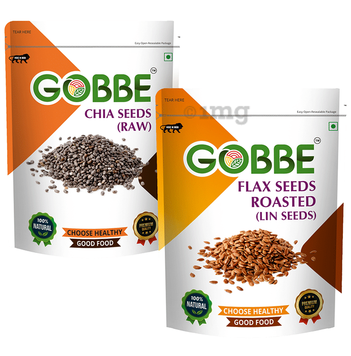 Combo Pack of Gobbe Chia Seeds (Raw), Flax Seeds Roasted Lin Seeds (200gm Each)