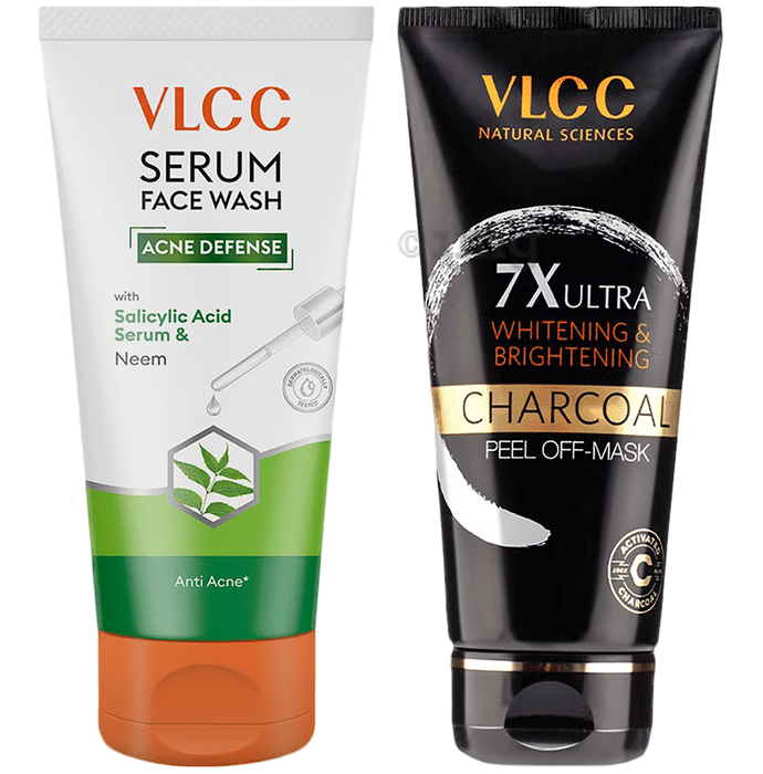 Combo Pack of VLCC Anti Defense Neem Serum Face Wash (100ml) and 7X Ultra Charcoal Peel Off Mask (100gm)