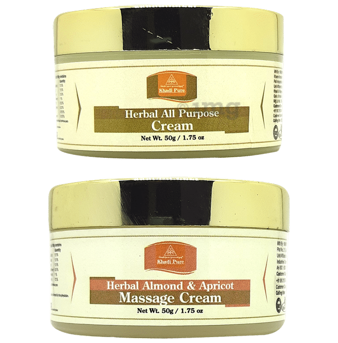Khadi Pure Combo Pack of Herbal All Purpose Cream & Herbal Almond & Apricot Cream (50gm Each)