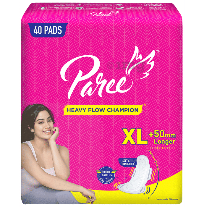 Paree Soft & Rash Free Sanitary Pads|Quick Absorption|Heavy Flow Champion|Double Feathers for Extra Coverage|Leakage-Proof|Skin Friendly Pads XL