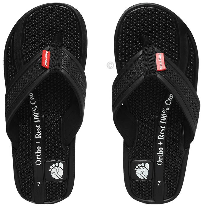 Ortho + Rest M10015 Cool Comfirt for Your Aching Feet Orthopedic Slippers for Men | Anti-Skid Flip Flops with Acupressure Massage Footbed | Extra Soft Black Size 10