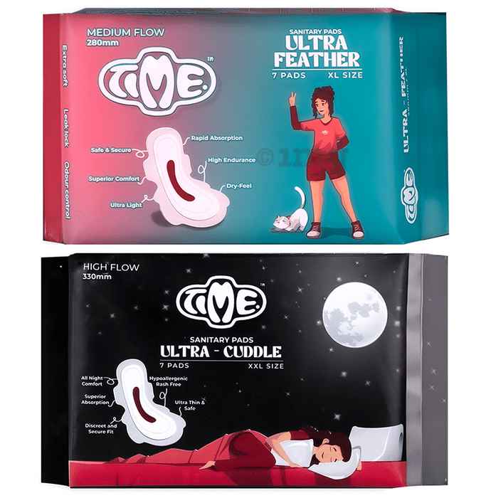 Time Ultra Feather (XL) & Ultra Cuddle (XXL) Sanitary Pads (7 Each)