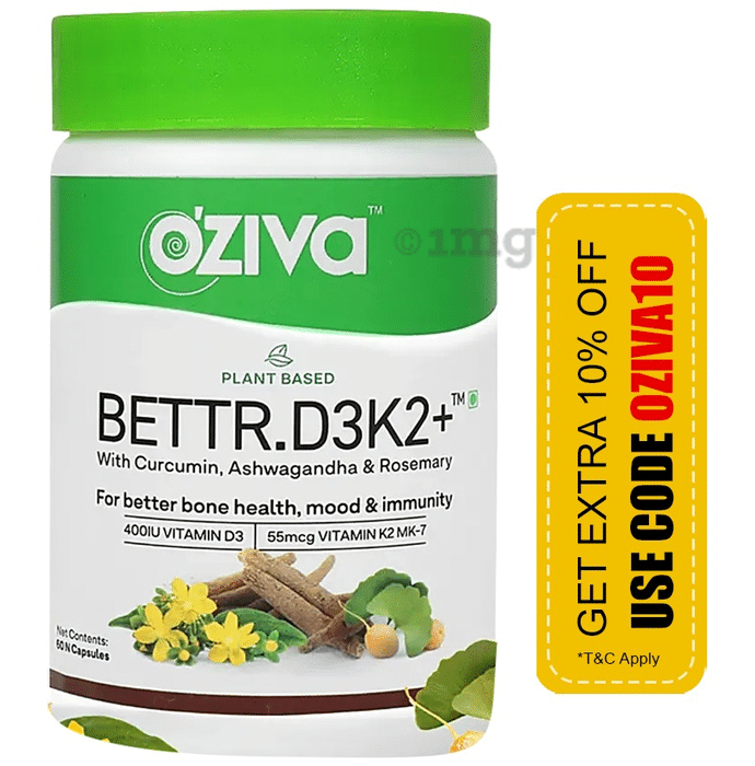 Oziva Plant Based Bettr.D3K2+ Capsule for Better Bone Health, Mood & Immunity