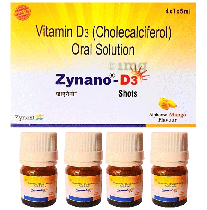 Zynano D3-Cholecalciferol Oral Solution,Vitamin D3 Shots,D3 Liquid,D3 Syrup,Sugar free (5ml each) Alphonso Mango