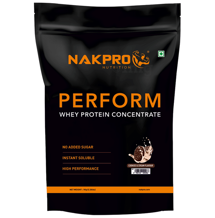 Nakpro Nutrition Perform Whey Protein Concentrate for Muscle Recovery | No Added Sugar | Flavour Cookies & Cream