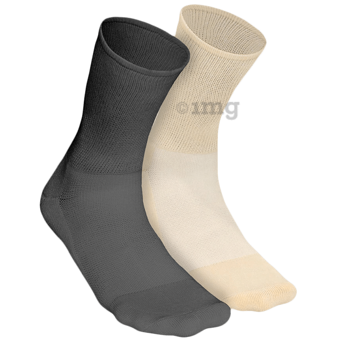 Heelium Diabetic Bamboo Socks Grey Beige Free Size