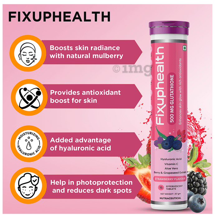 Fixuphealth Glutathione 500mg Effervescent Tablet (15 Each) Strawberry