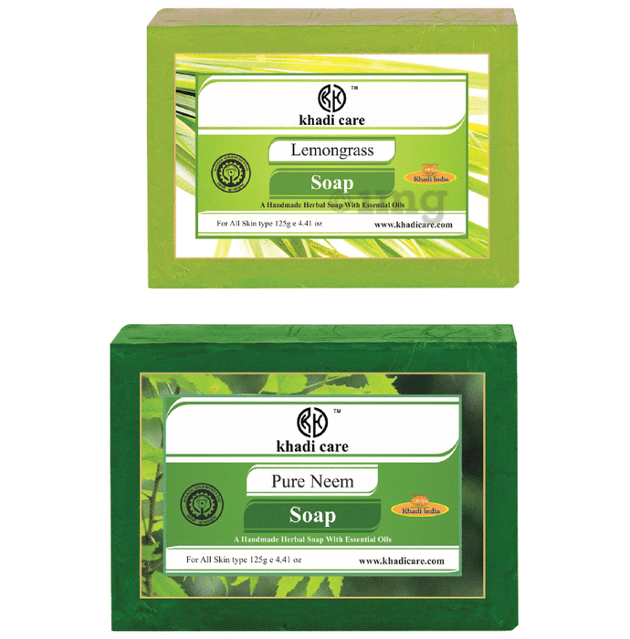 Khadi Care Combo Pack of Herbal Lemongrass Soap & Pure Neem Soap (125gm Each)
