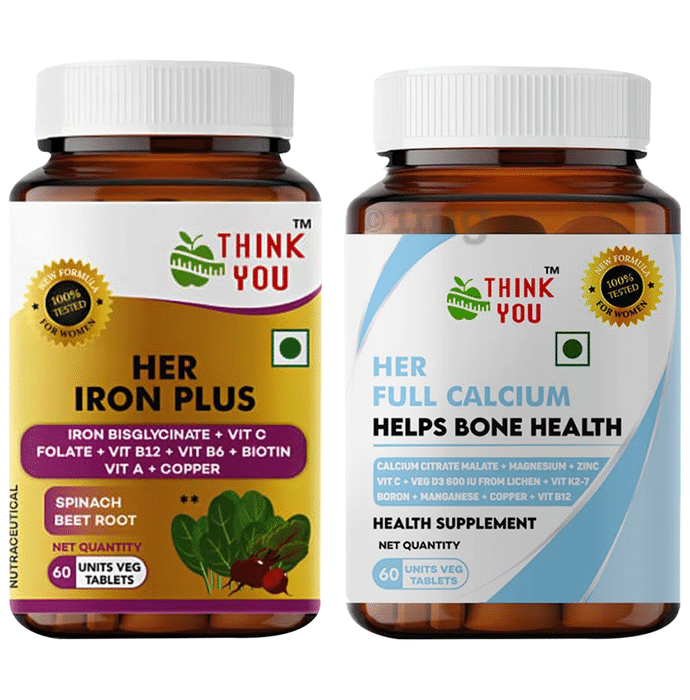 Think You Women Combo Pack of Her Iron Plus Veg Capsules (60) & Her Full Calcium Veg Tablets (60)