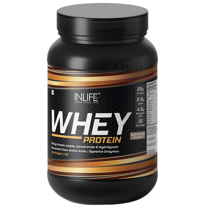 Inlife Whey Protein Powder | With Digestive Enzymes for Muscle Growth | Flavour Powder Cafe Mocha