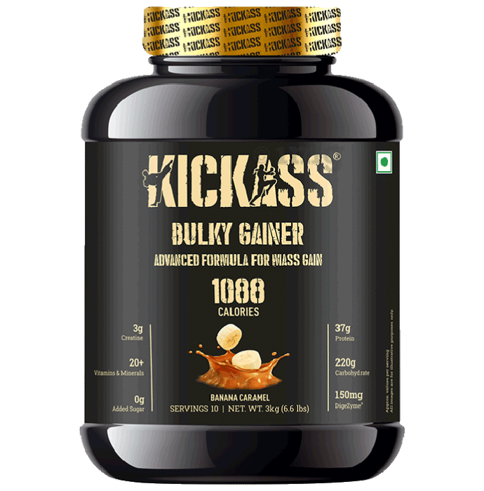 Kickass Bulky Gainer Advanced Formula for Mass Gain Powder Banana Caramel