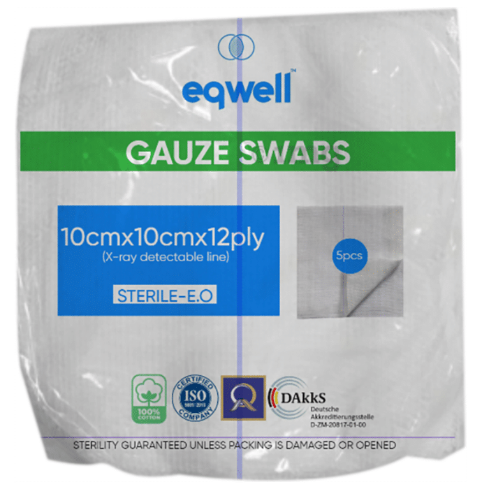 Eqwell Sterile Gauze Swabs with X-Ray Detectable Line 10cm x 10cm x 12ply
