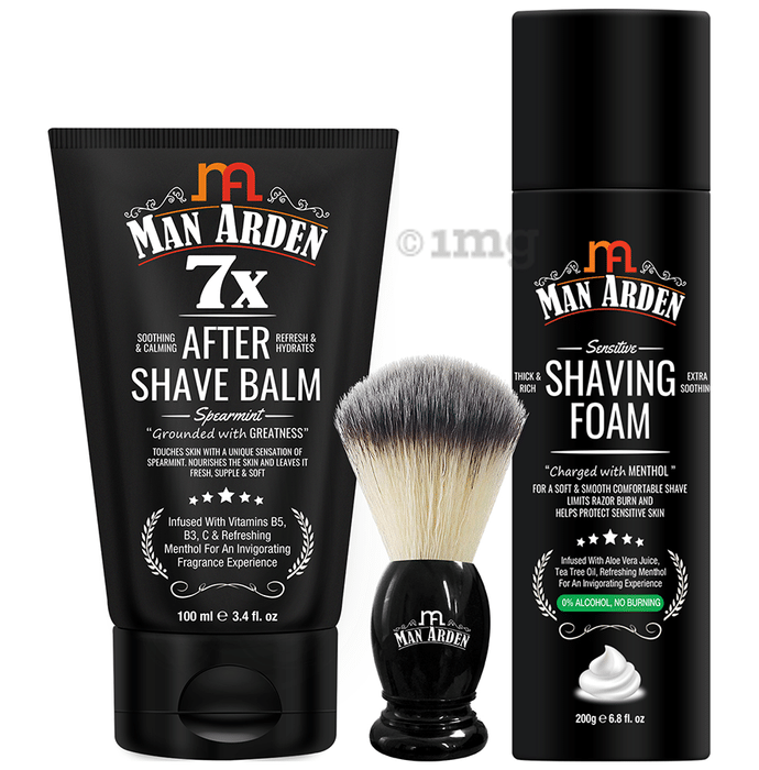 Man Arden Combo Pack of After Shave Balm 100ml, Shaving Foam 200ml & Shaving Brush