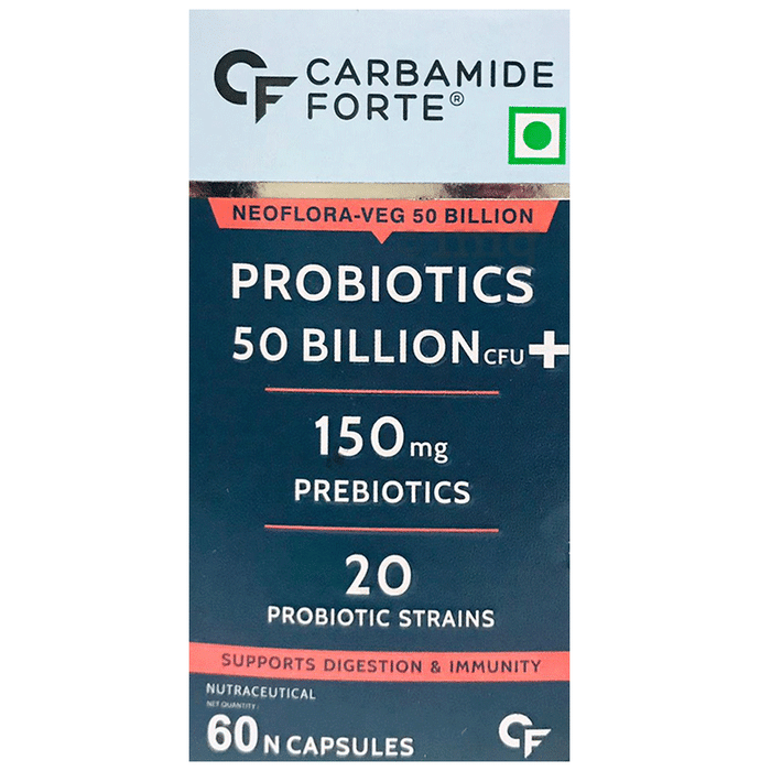 Carbamide Forte Probiotics 50 Billion CFU with 20 Prebiotics Strains | Capsule for Digestion, Gut Health & Immunity
