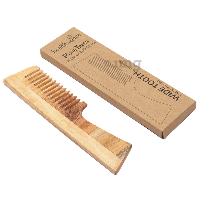 HealthAndYoga  PureTress Neem Wood Tooth Comb with Handle