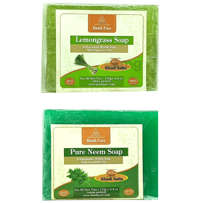 Khadi Pure Combo Pack of Lemongrass Soap & Pure Neem Soap (125gm Each)