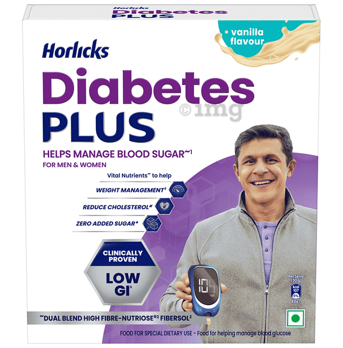Horlicks Diabetes Plus for Blood Sugar & Weight Management | No Added Sugar | Flavour Vanilla Powder