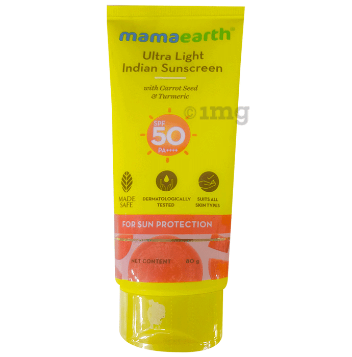 Mamaearth Indian Sunscreen | Paraben & Silicon-Free | Ultra Light SPF 50 with Carrot Seed & Turmeric
