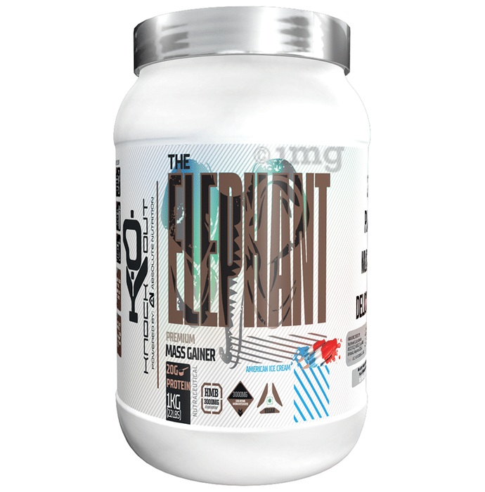 Knockout The Elephant Premium Mass Gainer Powder American Ice Cream with Free Shaker