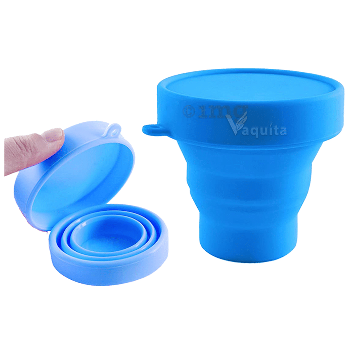 Vaquita Collapsible Silicone Foldable Sterilizing Container Cup for Menstrual Cup Blue