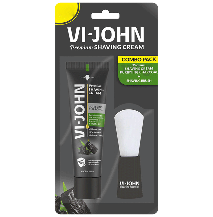 Vi-John Premium Shaving Cream with Purifying Charcoal + Shaving Brush