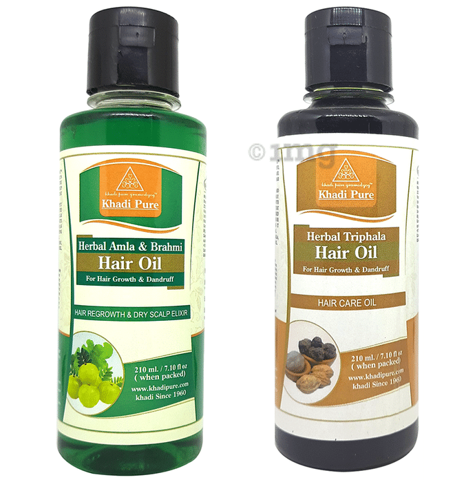 Khadi Pure Combo Pack of Herbal Amla & Brahmi Hair Oil & Herbal Triphala Hair Oil (210ml Each)