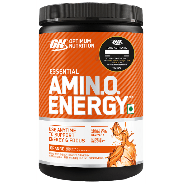 Optimum Nutrition (ON) Essential Amino Acids Energy Powder for Focus & Muscle Recovery | Flavour Orange