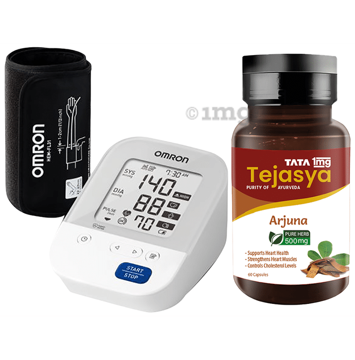 Combo Pack of Omron White HEM 7156 Blood Pressure Monitor & Tata 1mg Tejasya Arjuna Capsule 500mg (60)
