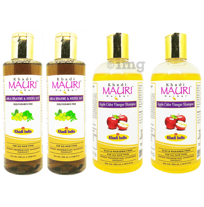 Khadi Mauri Herbal Combo Pack of  Amla Brahmi Heena Sat (210ml) & Apple Cidar Vinegar (300ml) Shampoo
