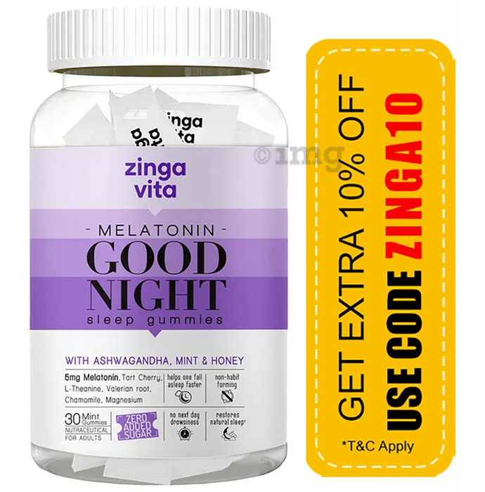 Zingavita Melatonin 5mg Good Night Sleep Gummies with Ashwagandha Mint