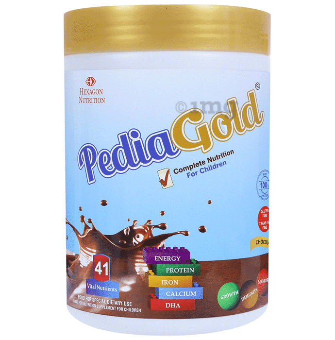 PediaGold with Protein, Iron, Calcium & DHA | For Kids' Growth & Immunity | Flavour Chocolate Powder