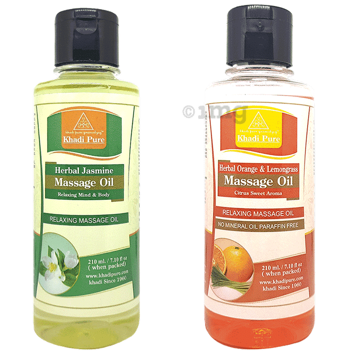 Khadi Pure Combo Pack of Herbal Jasmine Massage Oil & Herbal Orange & Lemongrass Massage Oil (210ml Each)