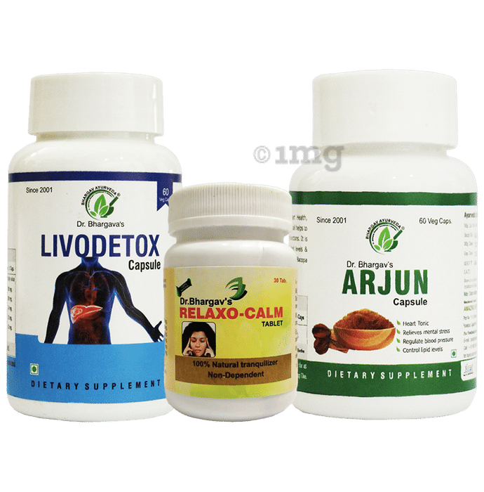 Dr.Bhargav’s Combo Pack of Livodetox Capsule (60), Relaxo-Calm Tablet (30) & Arjun Capsule (60)