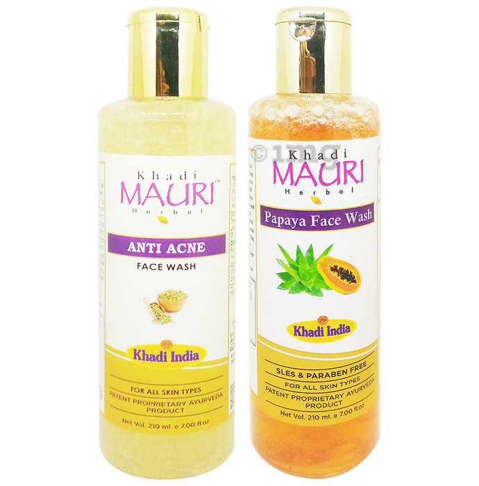 Khadi Mauri Herbal Combo Pack of Anti Acne & Papaya Face Wash (210ml Each)