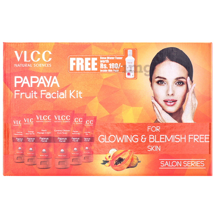 VLCC Natural Sciences Salon Series Papaya Fruit Facial Kit Kit with Rose Water Toner Free