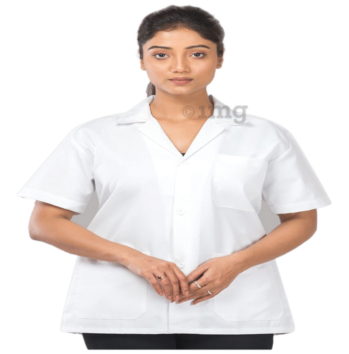 Agarwals Half Sleeves Lab Coat for Hospitals & Healthcare Staff Medium White