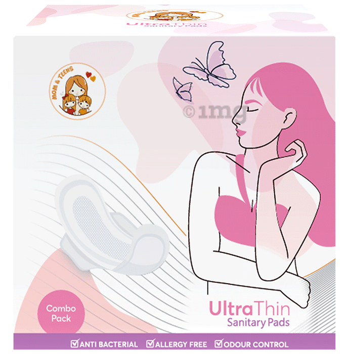 Mom & Teens Combo Packs of Ultra Thin Sanitary Pads XXL(14) and XL(6) with 10 Panty Liners ,20 Paper Disposal Pouch & 1 Utility Bag