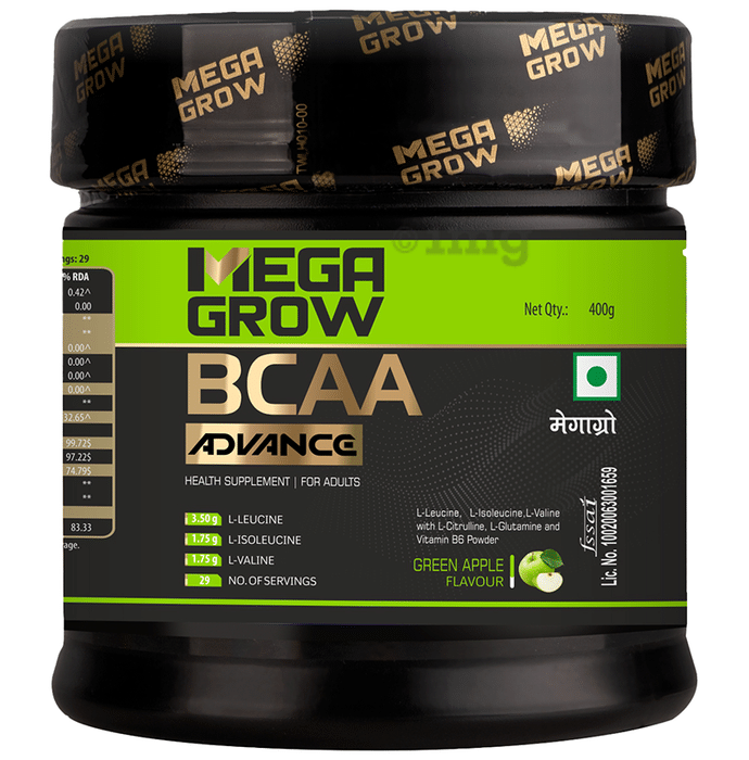 Megagrow BCAA Advance Supplement Powder for Fast Recovery & Muscle Growth Green Apple