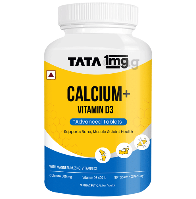 Tata 1mg Calcium + Vitamin D3, Zinc, Magnesium and Alfalfa Tablet | Nutritional & Mineral Supplement | For Pain Relief | Bone, Joint & Muscle Care