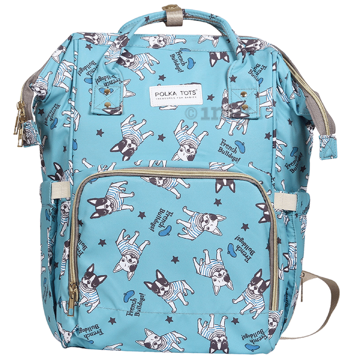 Polka Tots Multi Functional Travel Backpack with Large Capacity Bull Dog-Sky Blue