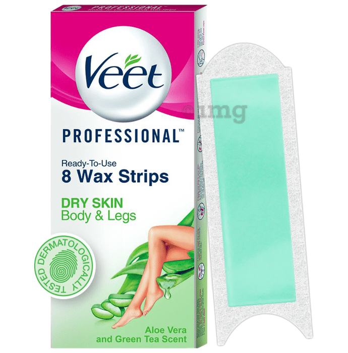 Veet Professional Waxing Strips Kit for Dry Skin, 8 Strips | Gel Wax Hair Removal for Women | Up to 28 Days of Smoothness | No Wax Heater or Wax Beans Required for Dry Skin