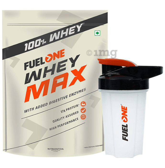 Fuel One Whey Max, Whey Protein Concentrate & Whey Protein Isolate Powder Chocolate with Shaker