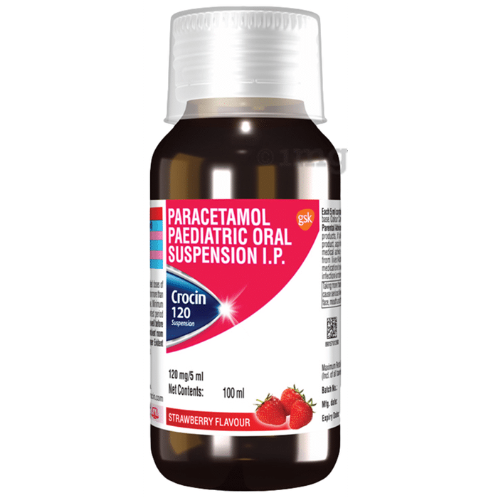 Crocin 120 Paracetamol Paediatric Oral Suspension | Flavour Strawberry