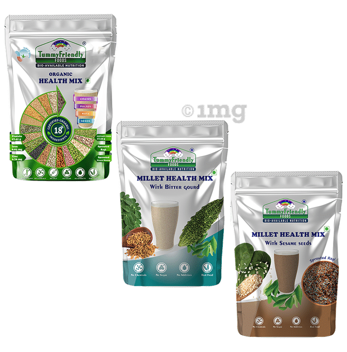 TummyFriendly Foods Combo Pack of Organic Health Mix, Millet Health Mix with Bitter Gourd & with Sesame Seeds(100gm Each)