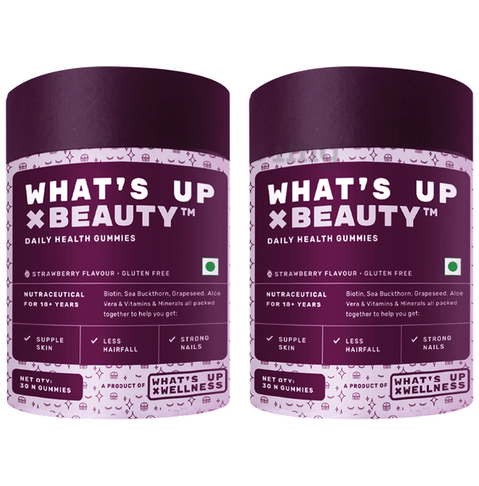 What's Up Wellness Beauty Gummies  for Hair Growth, Bright Skin & Strong Nails (30 Each) Strawberry
