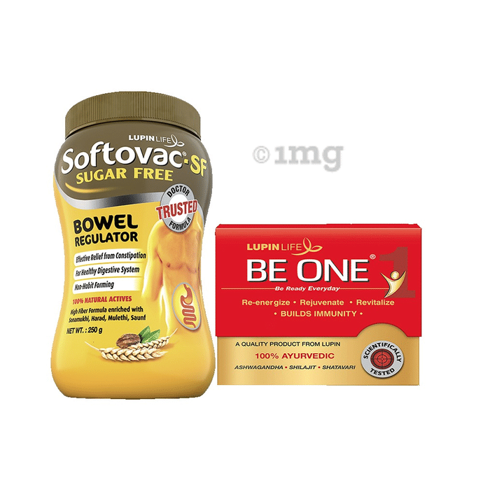 Combo Pack of Softovac-SF Bowel Regulator Powder Sugar Free 250gm & Lupin Life Be One Capsule (10)
