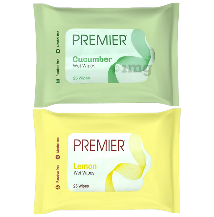 Premier Combo Pack of Cucumber and Lemon Flavour Alcohol Free Wet Wipes (25 Each)